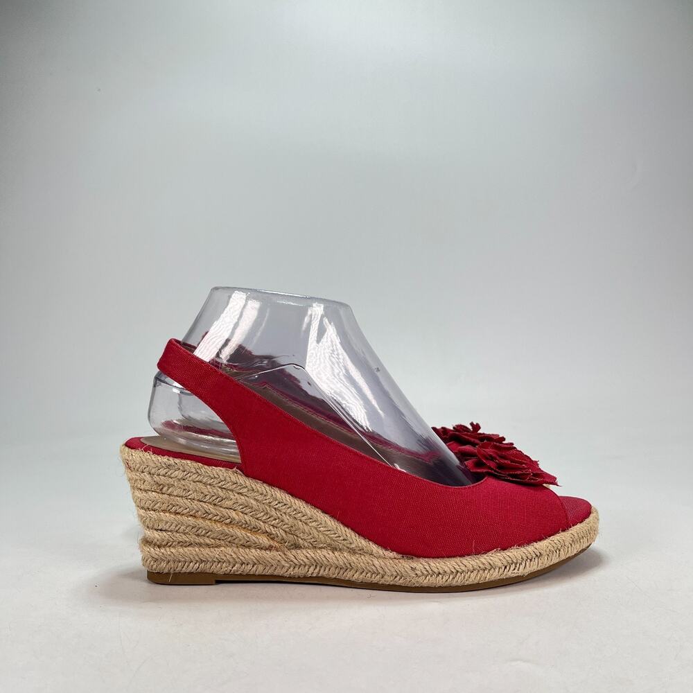 Karen Scott Daisy Red Slingback Peep Toe Espadrille Wedge Sandals Womens Size 8M